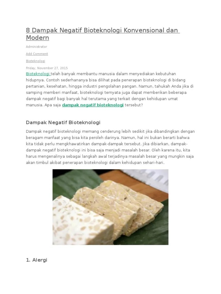 Dampak Negatif Bioteknologi Konvensional Dan Modern | PDF