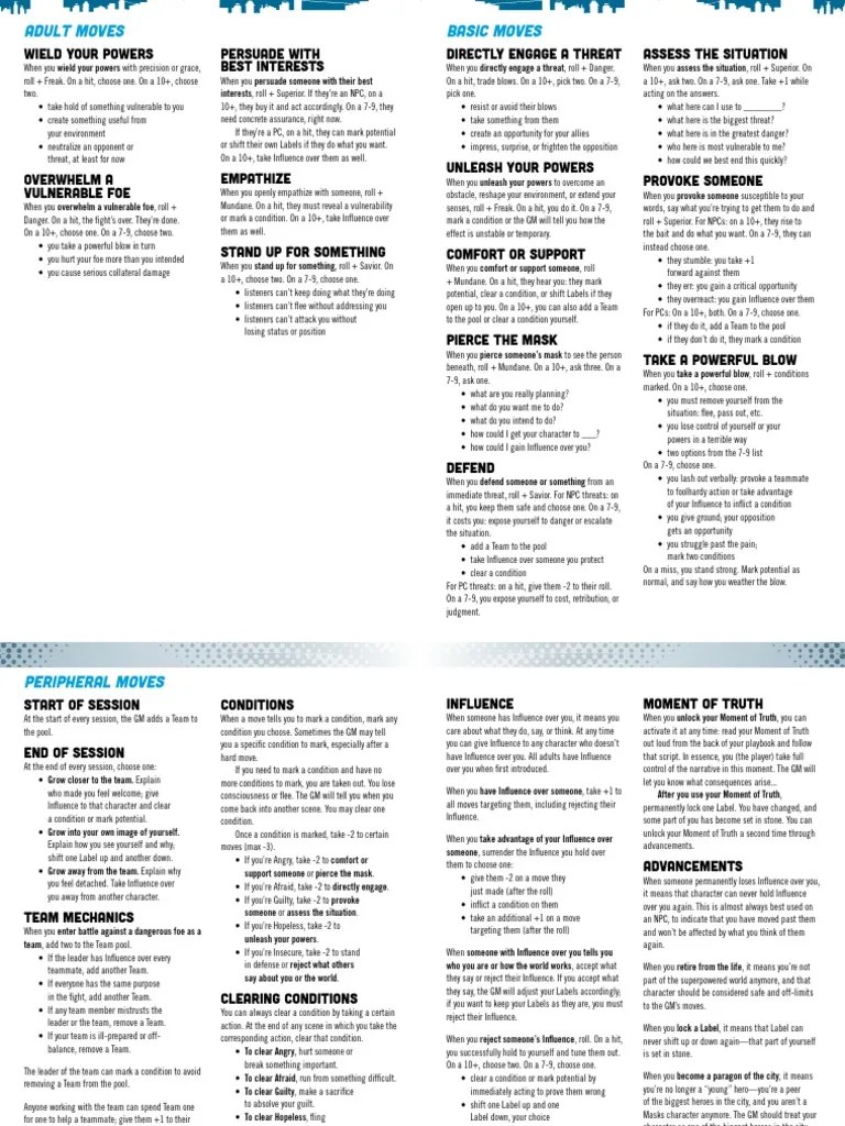 Masks Basic Moves PDF