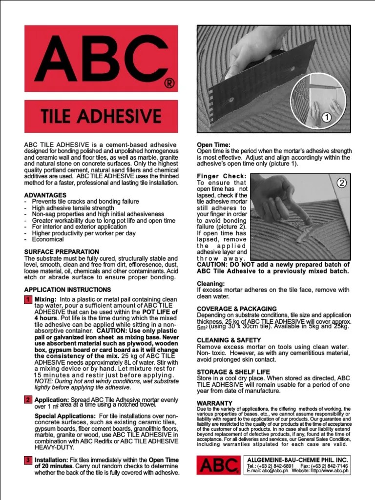 ABC Tile Adhesive Adhesive Tile