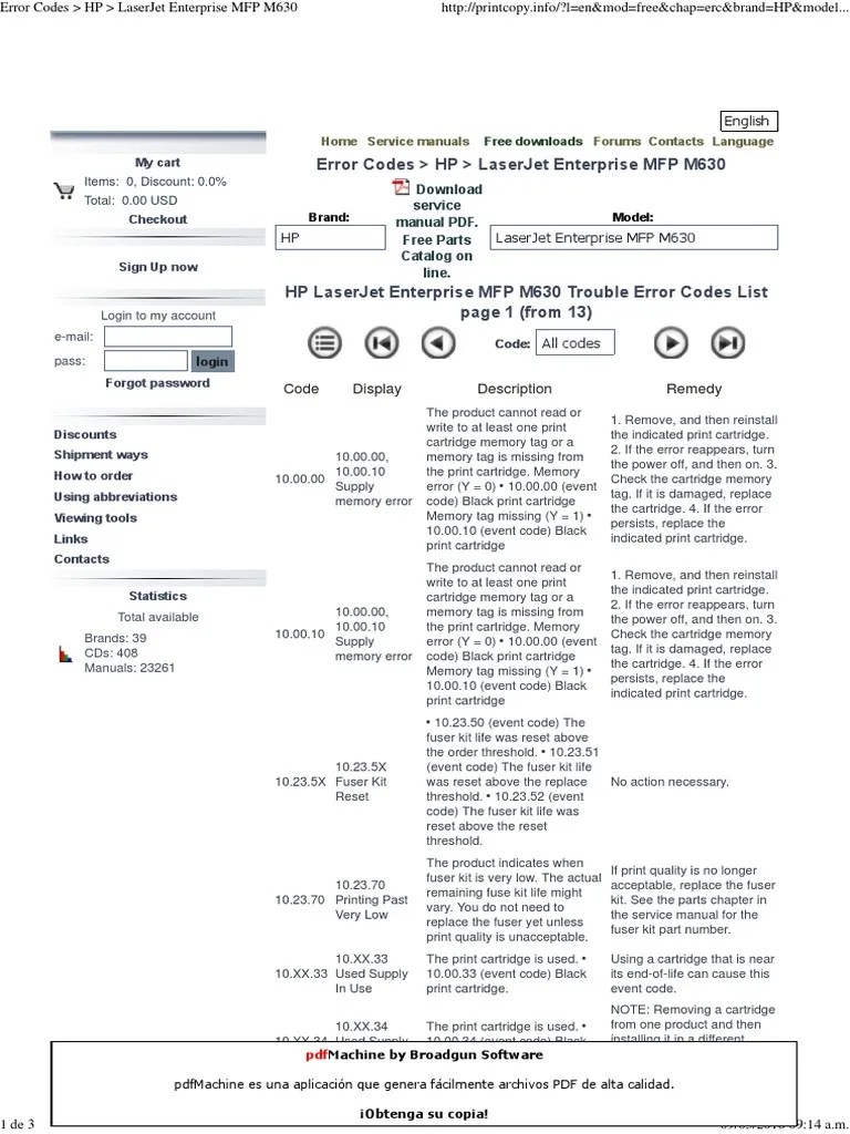Error Codes _ HP _ LaserJet Enterprise MFP M630 Computer Engineering