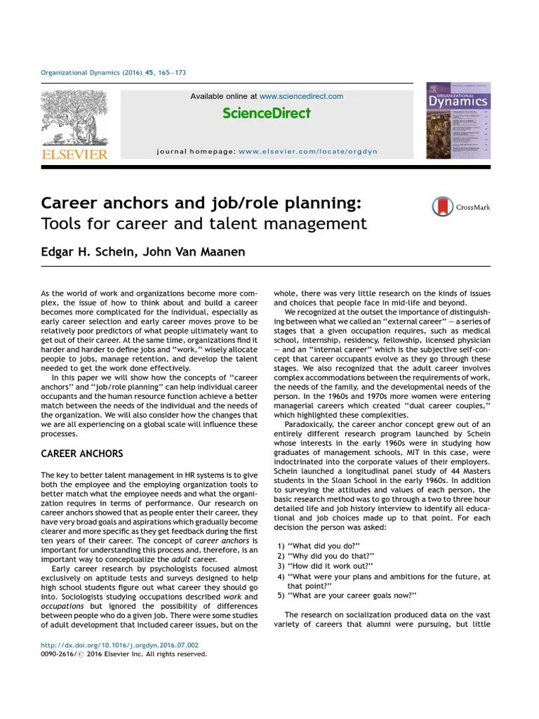 Career Anchors and Job/role Planning Tools For Career and Talent