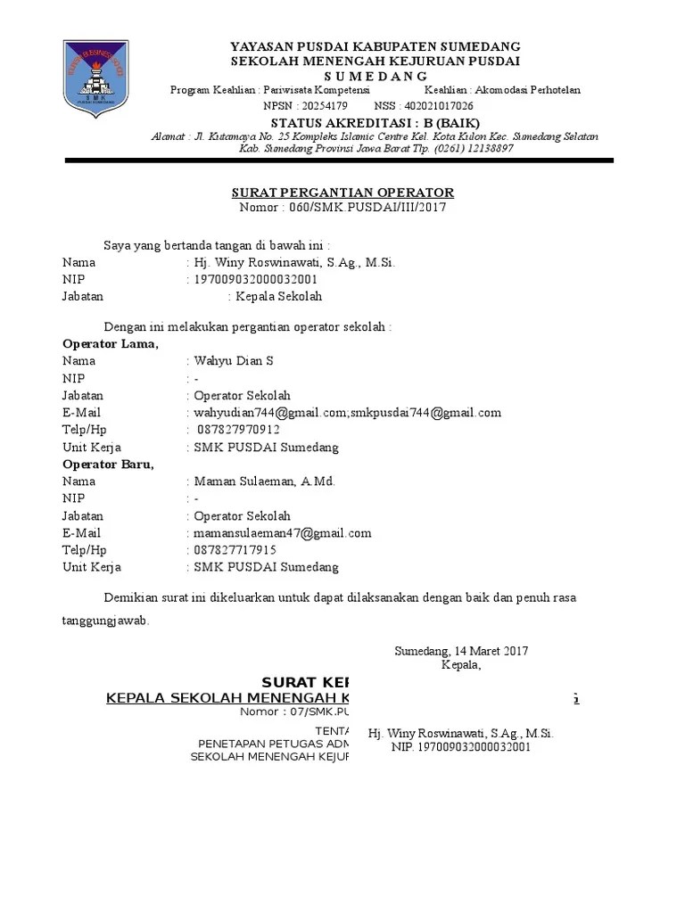 Contoh Surat Pergantian Pengurus Organisasi - Contoh Resource