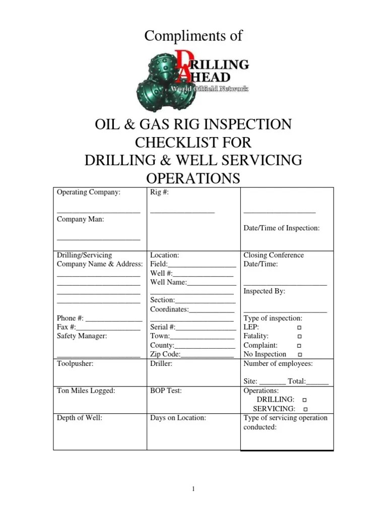 Drilling Rig Inspection PDF Personal Protective Equipment