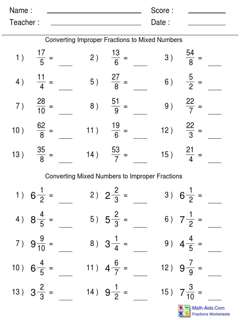 Fractions Improper 321 PDF Fraction (Mathematics) Algebra
