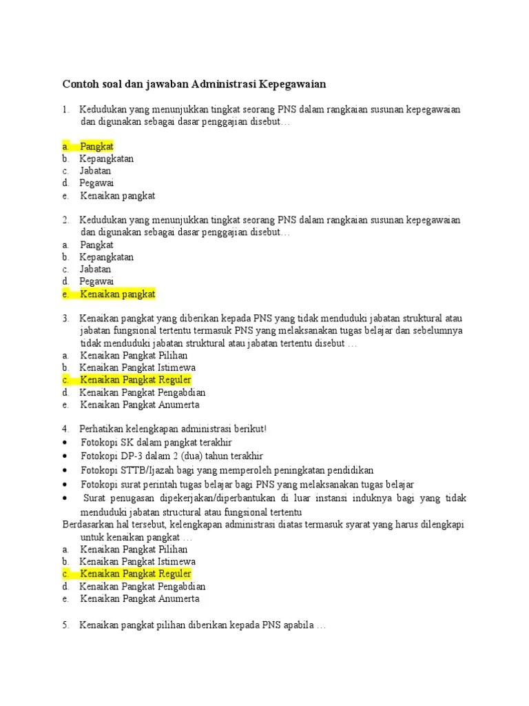 Contoh Soal Dan Jawaban Administrasi Kepegawaian | PDF