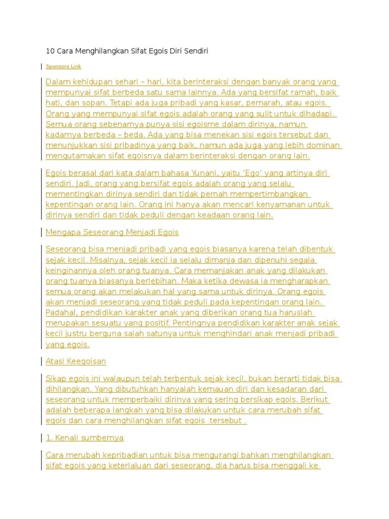 10 Cara Menghilangkan Sifat Egois Diri Sendiri | PDF