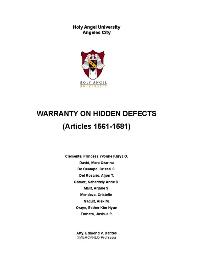 Warranty On Hidden Defects PDF Implied Warranty Breach Of Contract