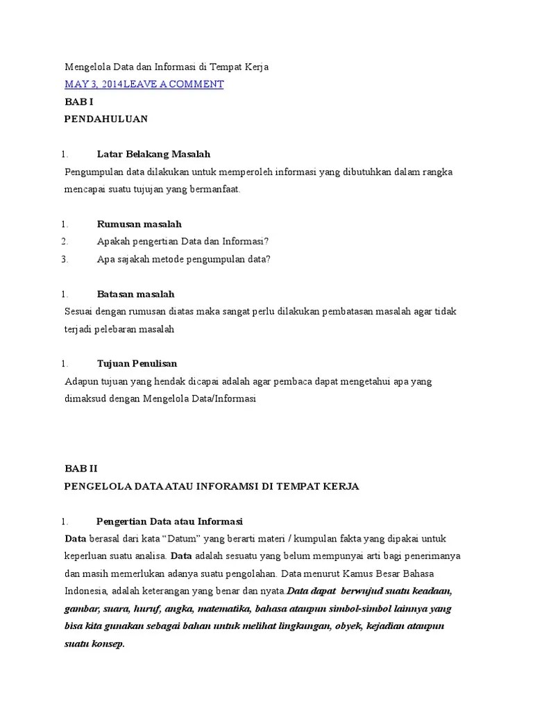 Soal Dan Jawaban Mengelola Data Informasi Di Tempat Kerja Info