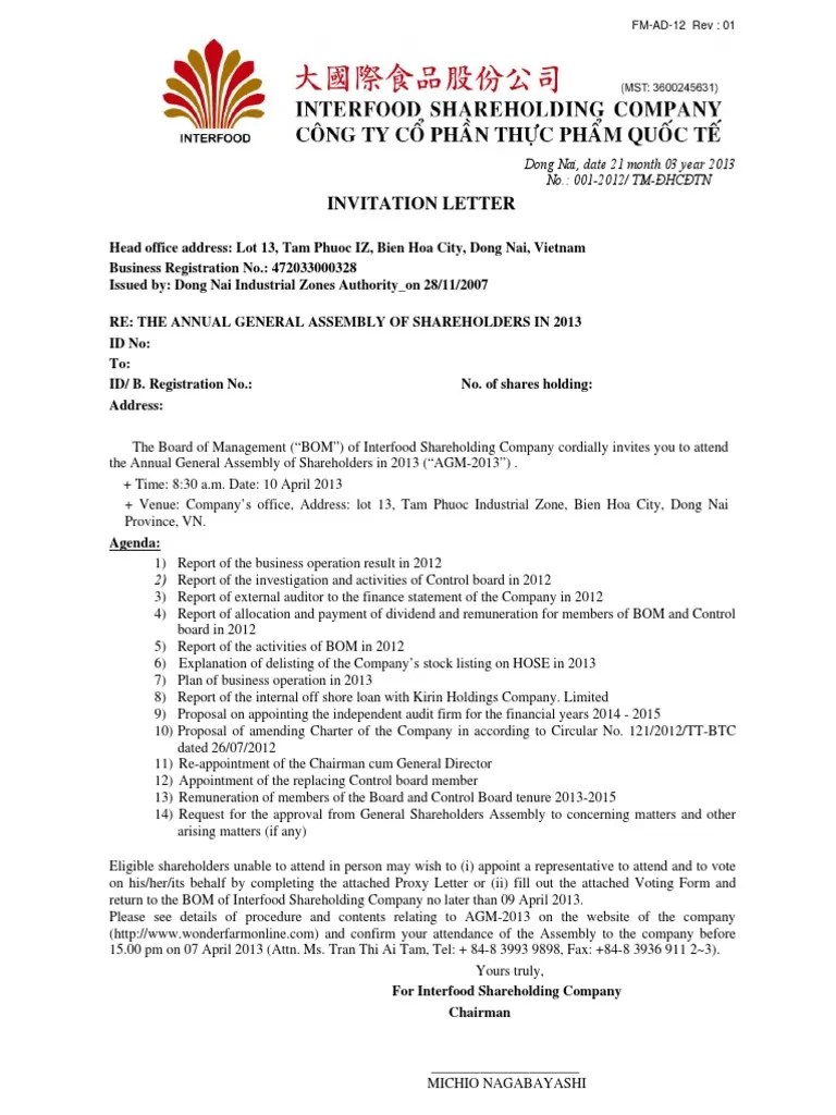 Invitation Letter AGM2013 _E Board Of Directors Corporations