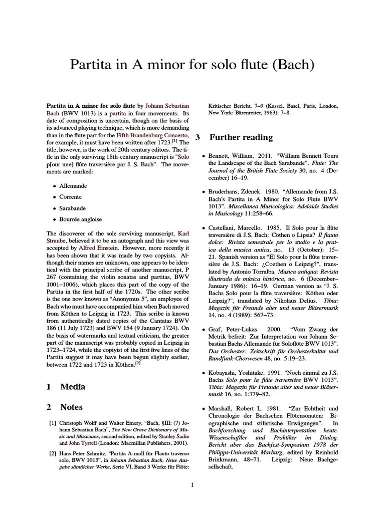 Partita in A Minor For Solo Flute (Bach) PDF