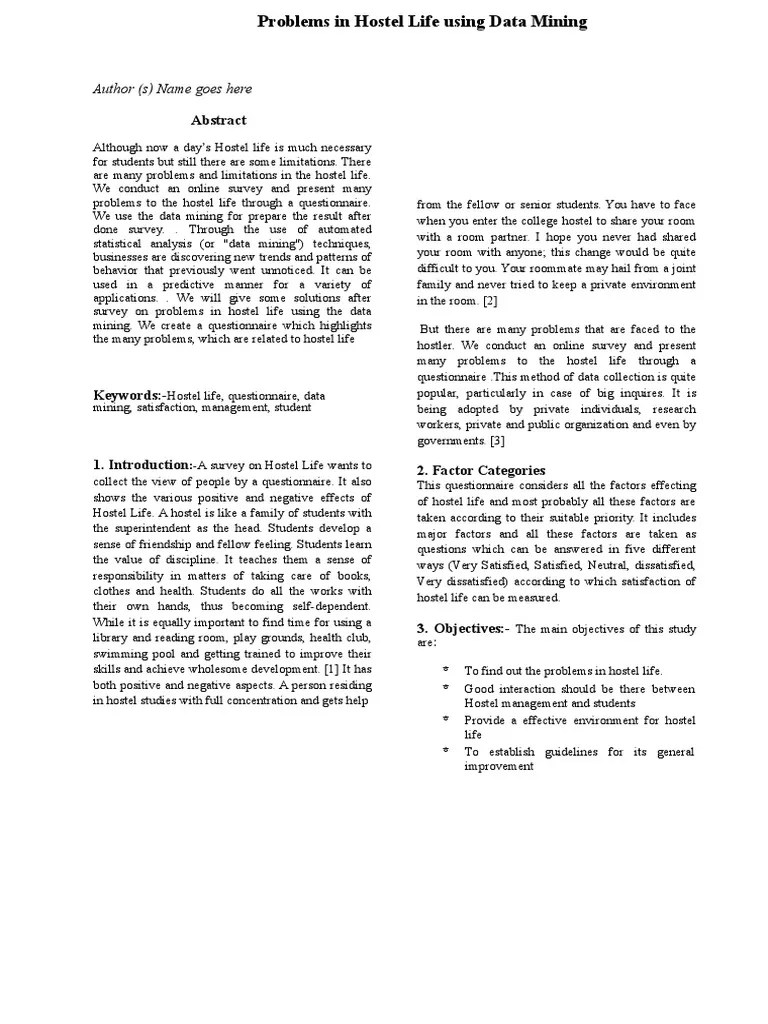 (PDF) Analysis of Students' Satisfaction with Hostel