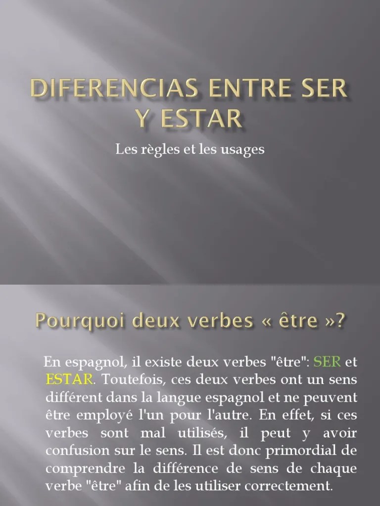 Le verbe être est un verbe d'état. Diferencias Entre Ser Y Estar Langue Espagnole Langues