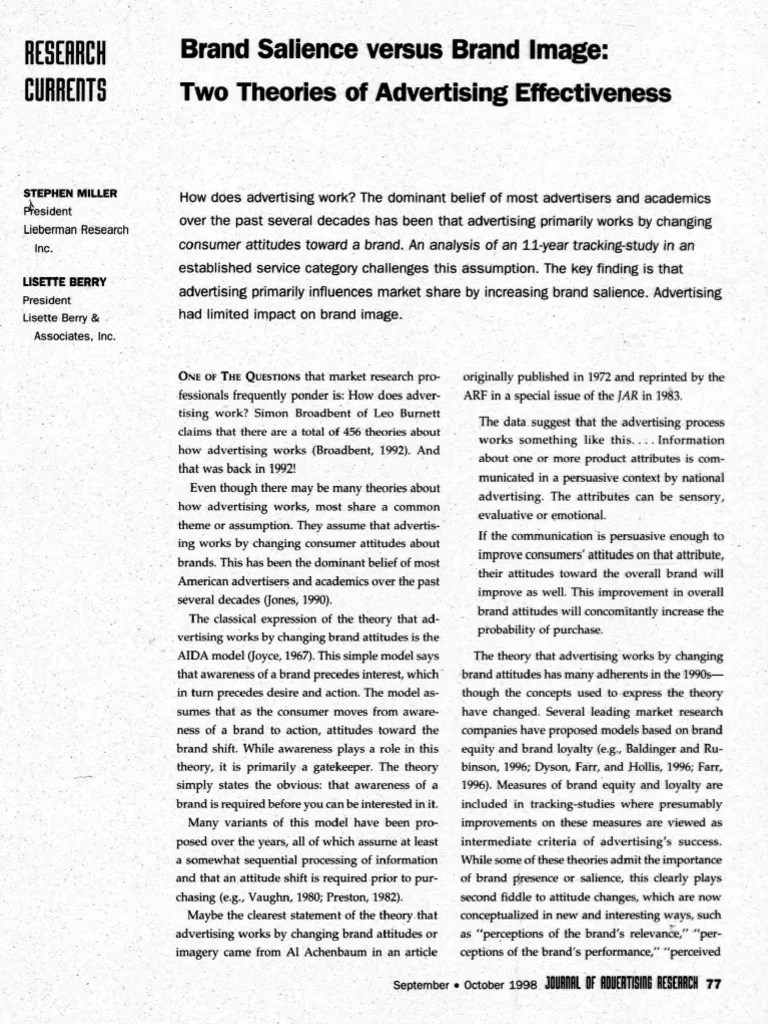 Brand Salience Versus Brand Image Advertising Brand