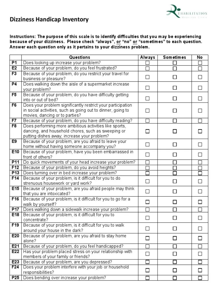 Dizziness Handicap Inventory Disability Mental Health
