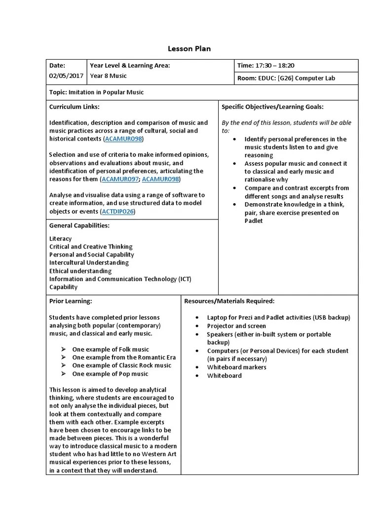 Lesson Plan Template Ict PDF Educational Technology Lesson Plan