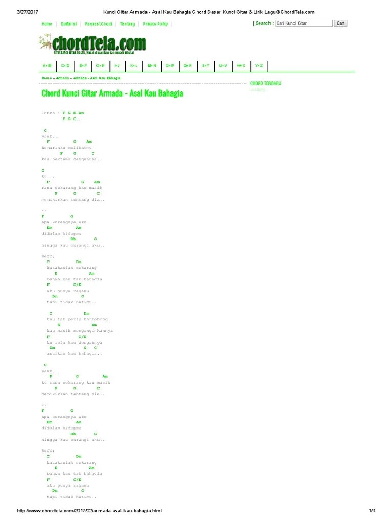 Kunci Gitar Armada - Asal Kau Bahagia Chord Dasar Kunci Gitar &amp; Lirik Lagu  ©ChordTela | PDF