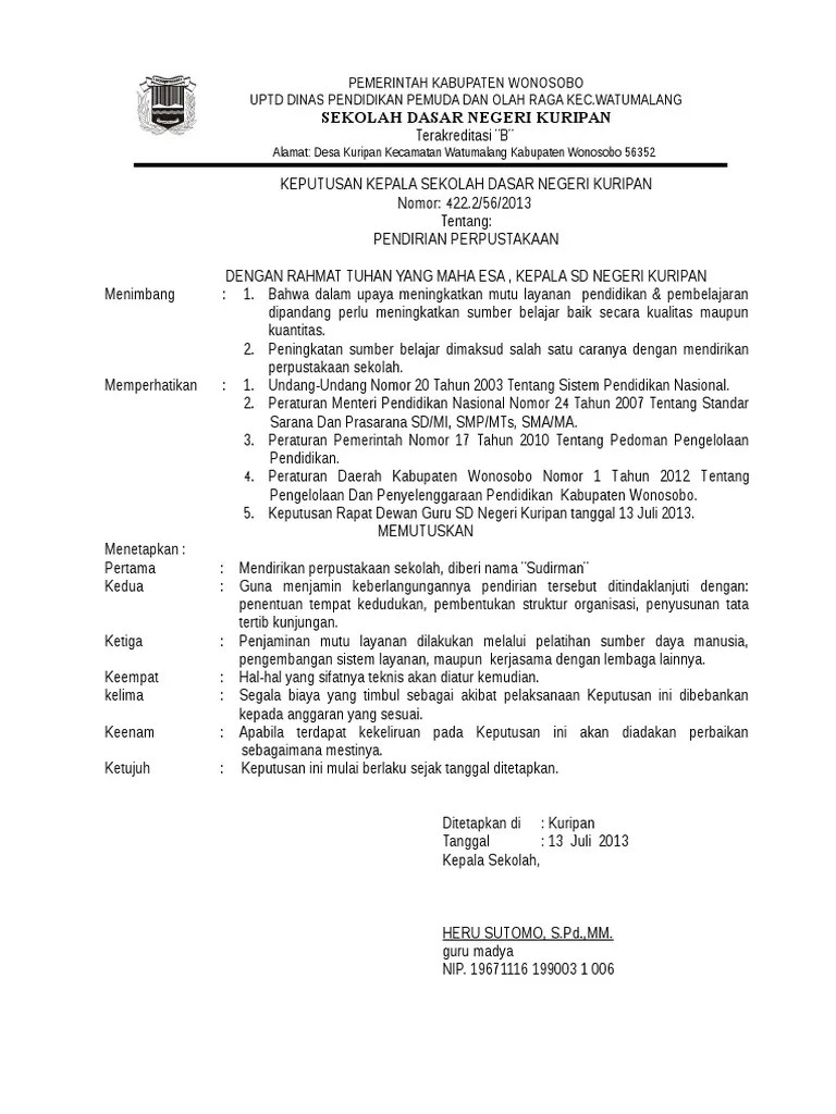 Contoh Sk Pendirian Sekolah Kompas Sekolah