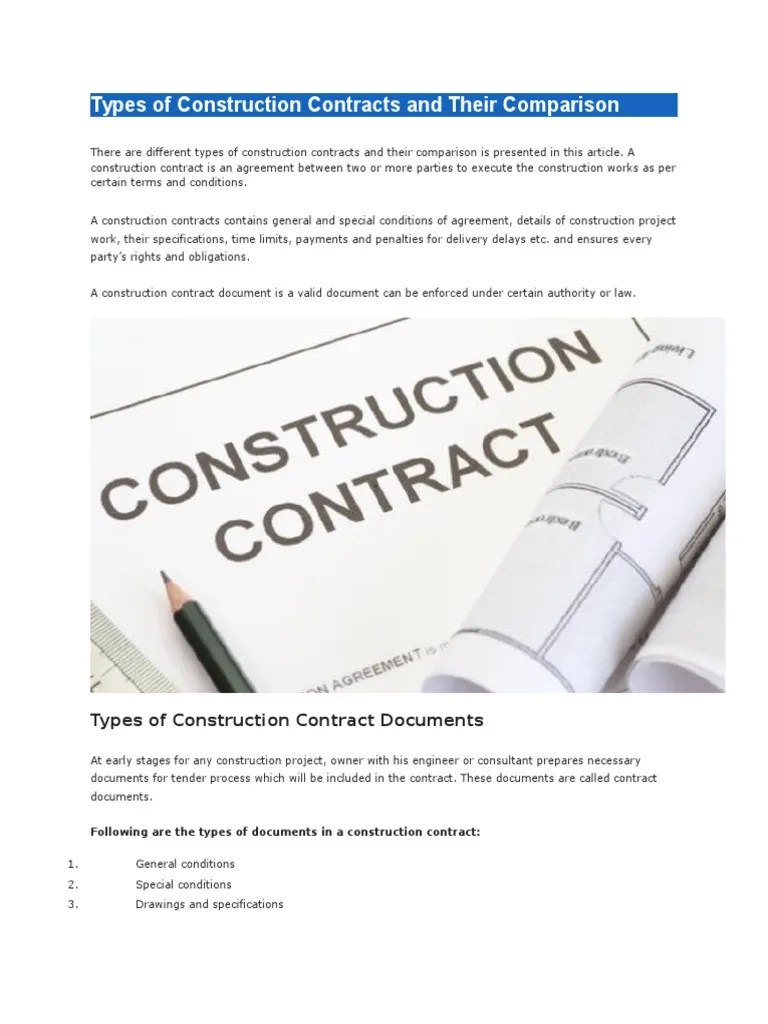 Types of Construction Contracts and Their Comparison General