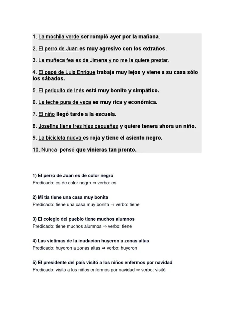 10 Oraciones Con Sujeto Predicado y Verbo