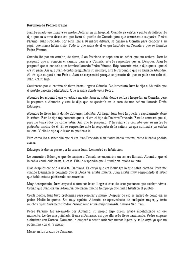 Resumen de Pedro Paramo Ficción y literatura