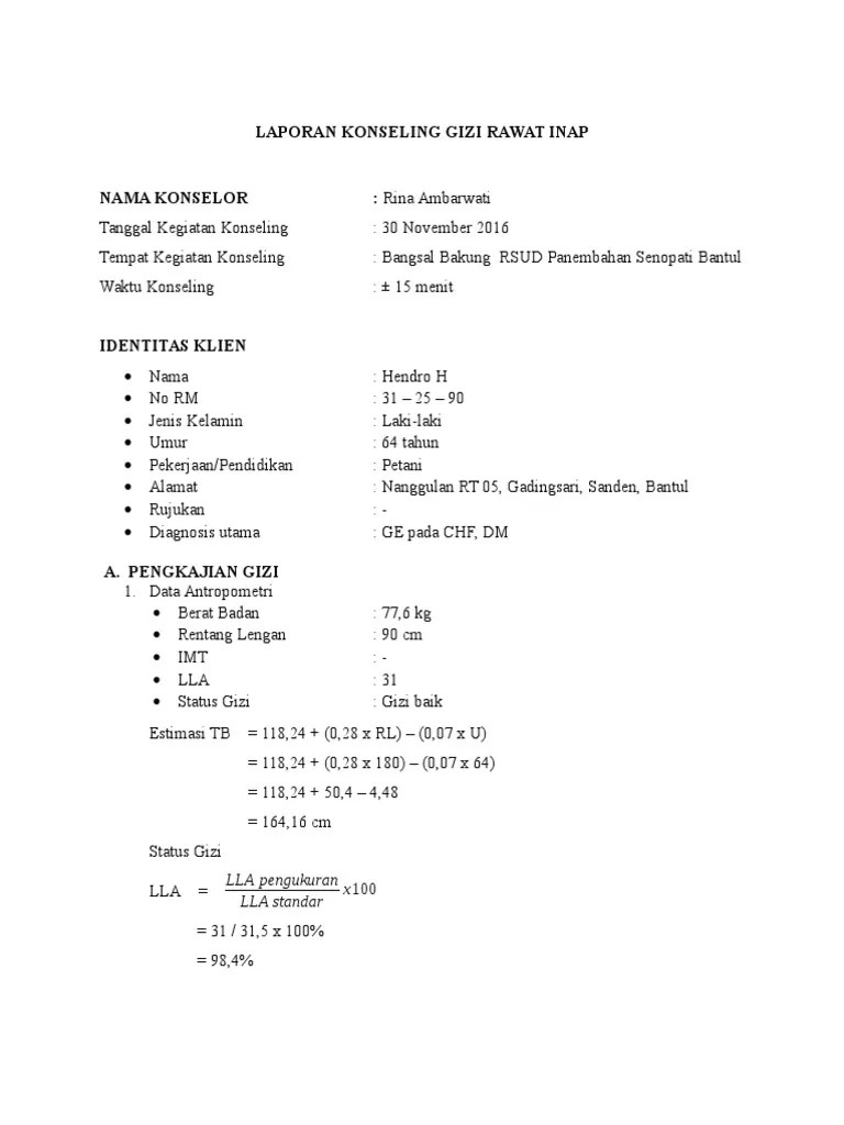 Laporan Konseling Gizi | PDF