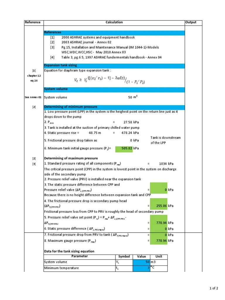 Expansion Vessel Calculation Sheet PDF Pressure Pump