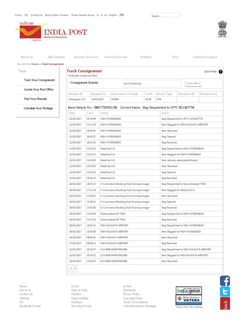 Track Consignment E Commerce Mail