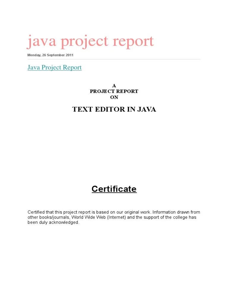 Java Project Report Java (Programming Language) File Format
