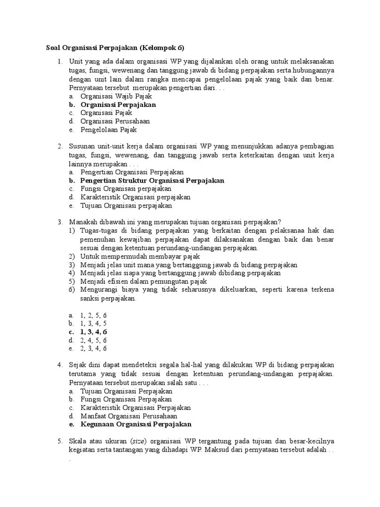 Soal Pilihan Ganda Pajak Beserta Jawabannya