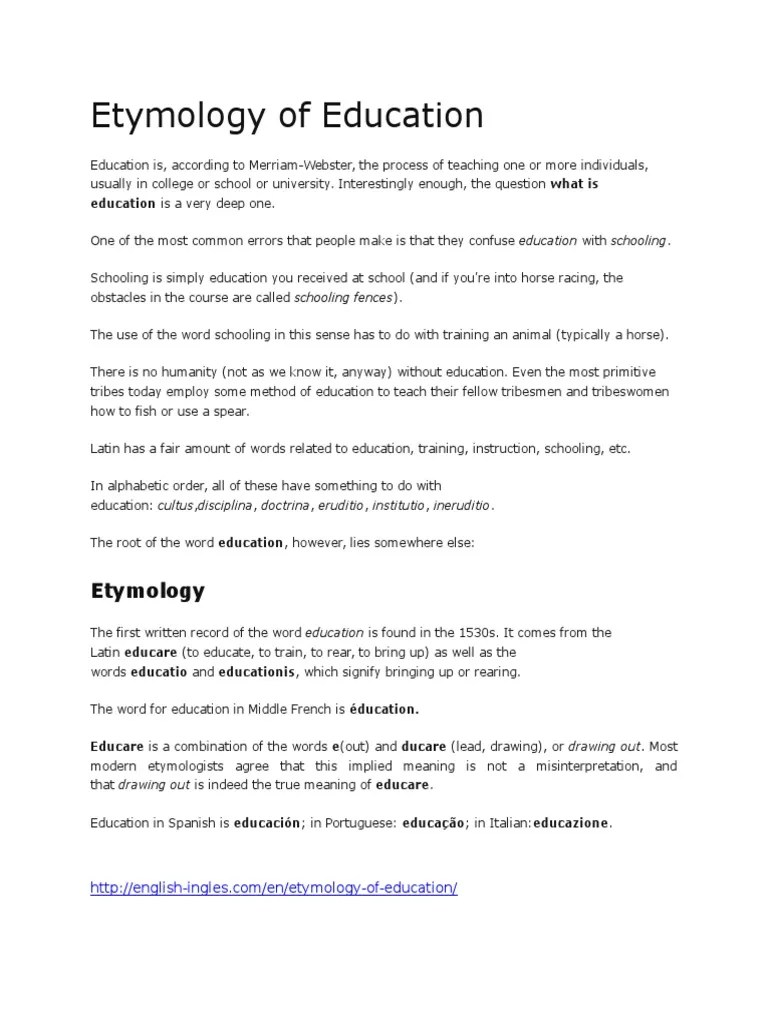 Etymology of Education PDF