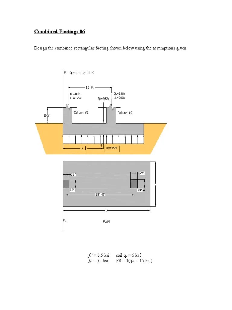 Combined Footings 06 Design The Combined Rectangular Footing Shown Below Using The Assumptions