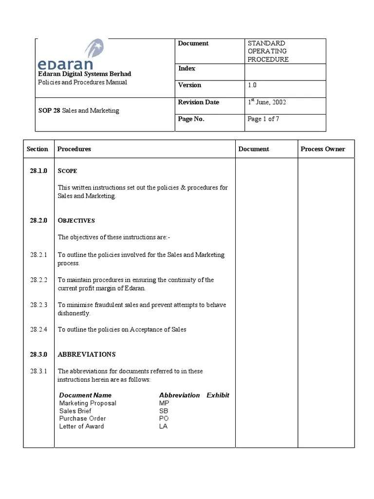 sop 28 sales and marketing (1).pdf Cost Incentive Prueba