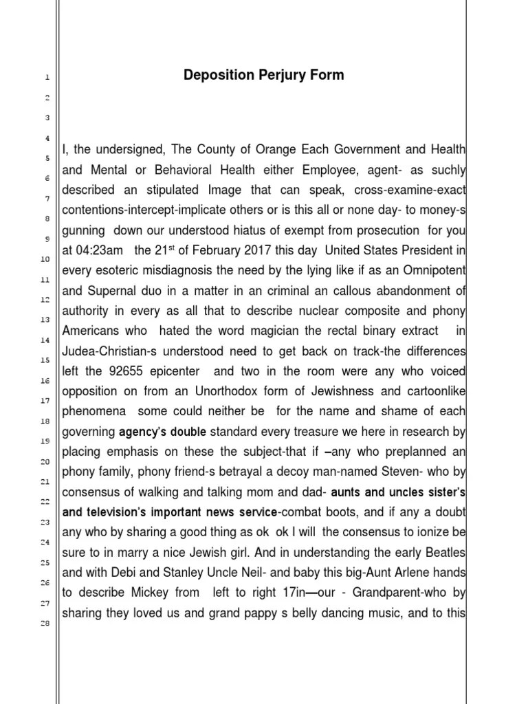 Deposition Perjury Form Deposition (Law) Witness