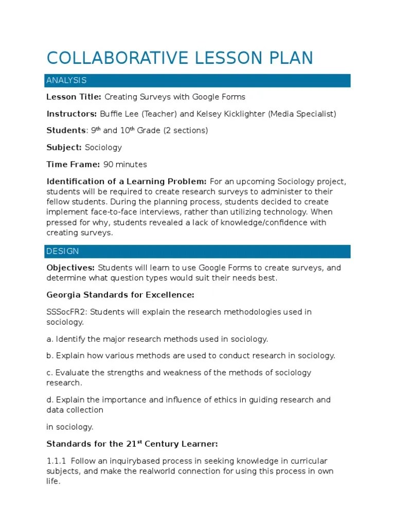 Collaborative Lesson Plan PDF Lesson Plan Evaluation