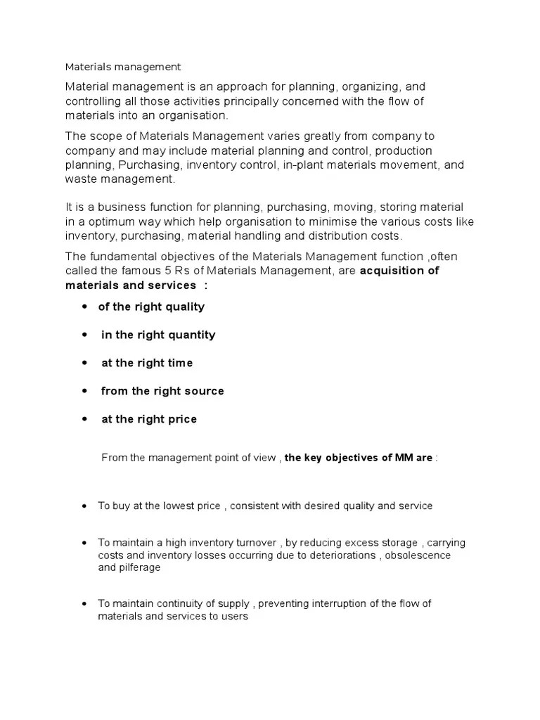 Materials Management PDF Inventory Logistics