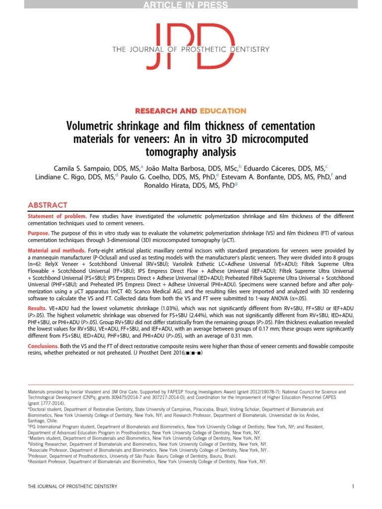 Volumetric Shrinkage and Film TH PDF Dental Composite Mouth