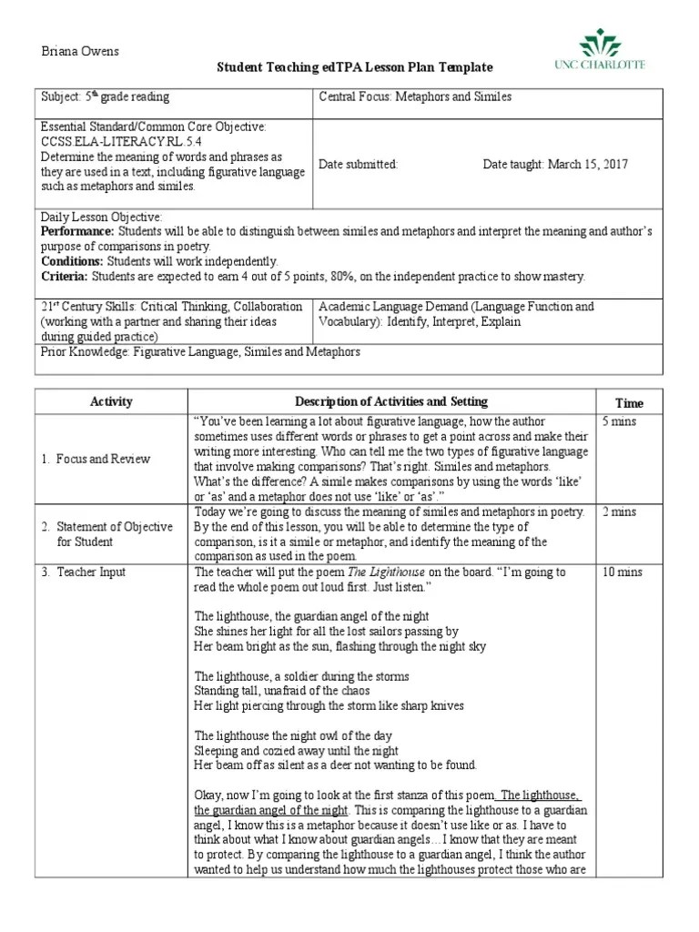 figurative language lesson plan | Metaphor | Lesson Plan