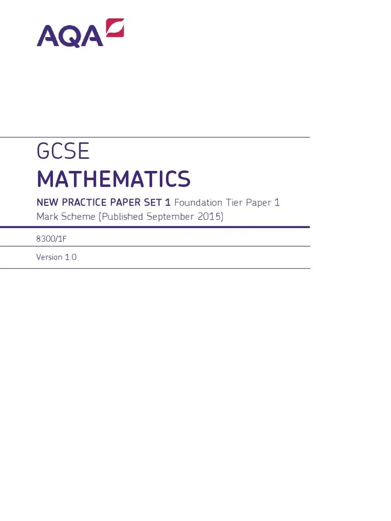 AQA 83001F New Practice Paper 1 MS Sept 15 Question Test