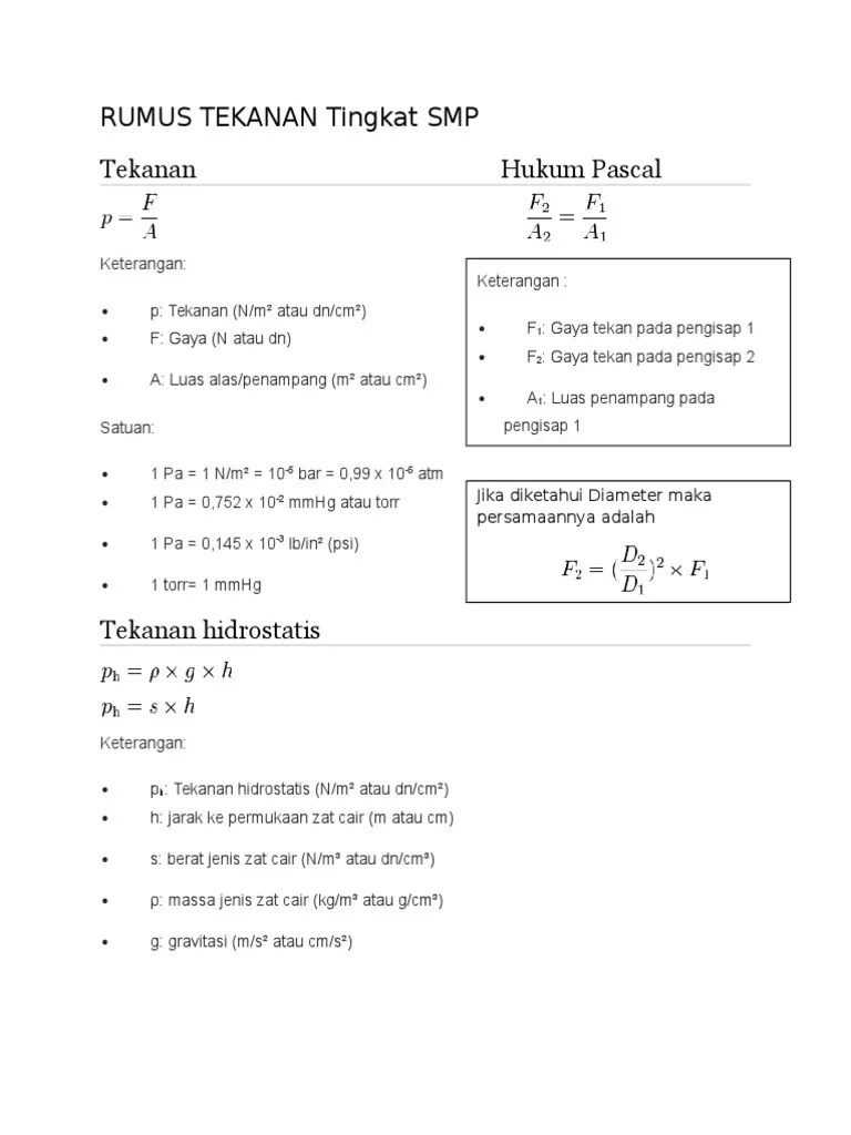 Rumus Tekanan Tingkat SMP | PDF