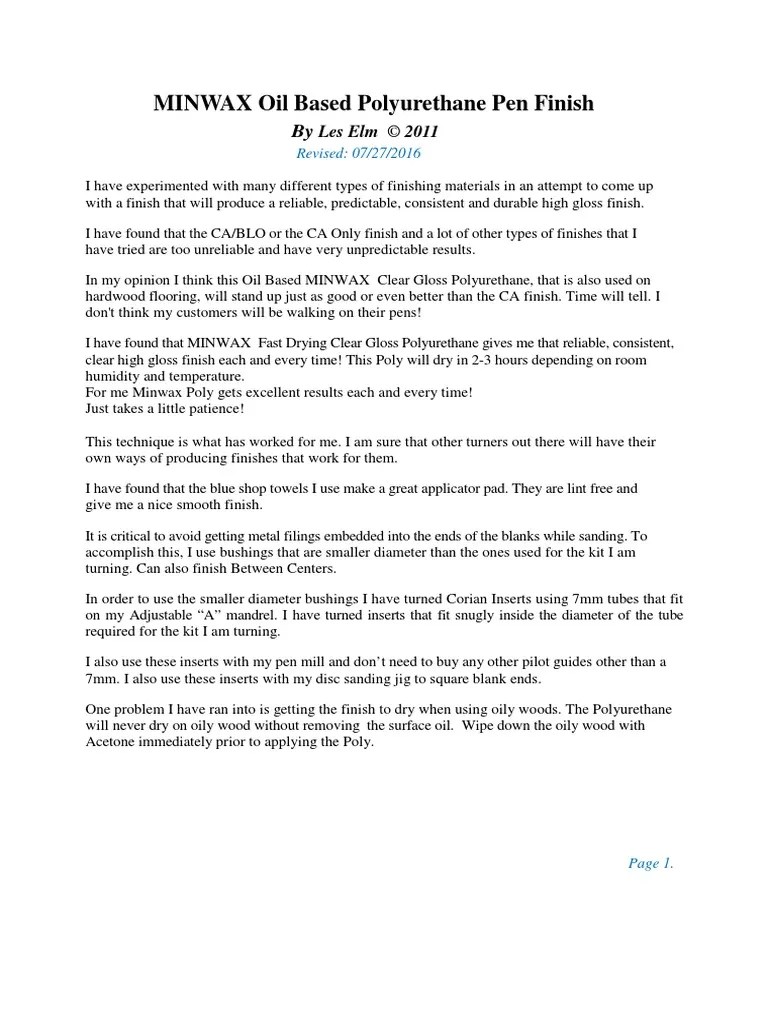 Minwax Oil Based Polyurethane Pen Finish PDF Nature