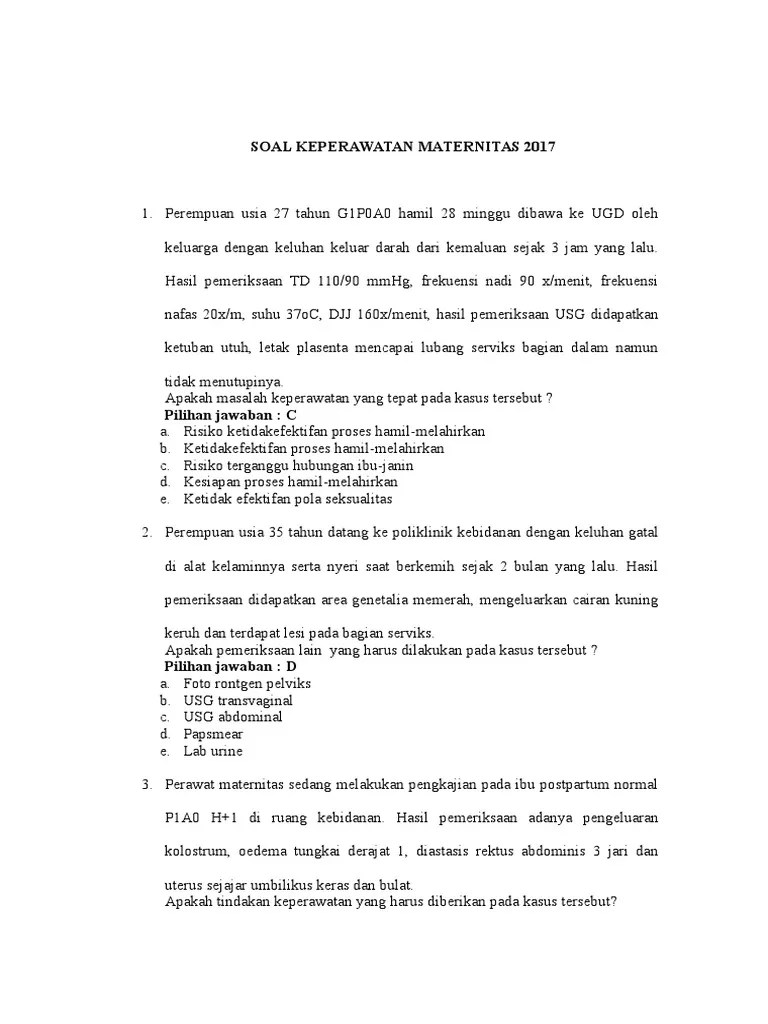 Contoh Soal Ukom Keperawatan Maternitas Beserta Jawabannya
