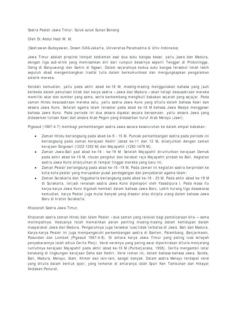 Sastra Pesisir Jawa Timur-Sulu | PDF