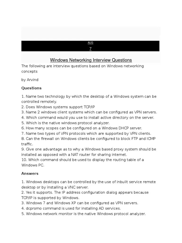 Windows Networking Interview Questions Cisco Certifications Port