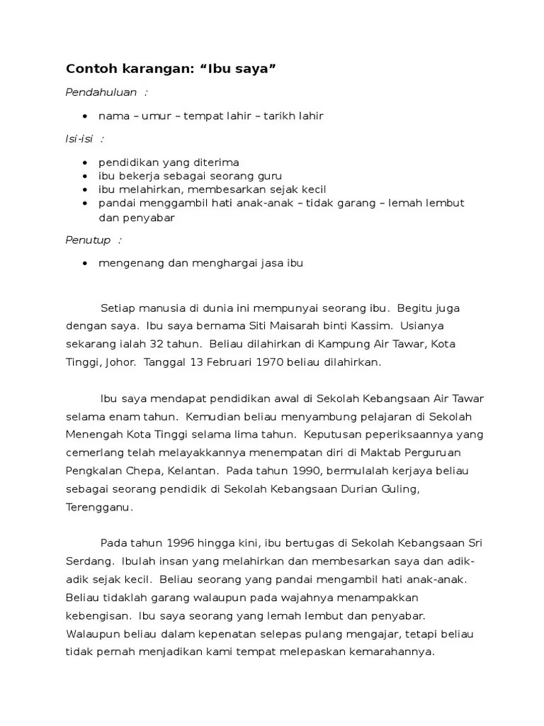 Contoh Karangan Ibu Saya Bapa Saya