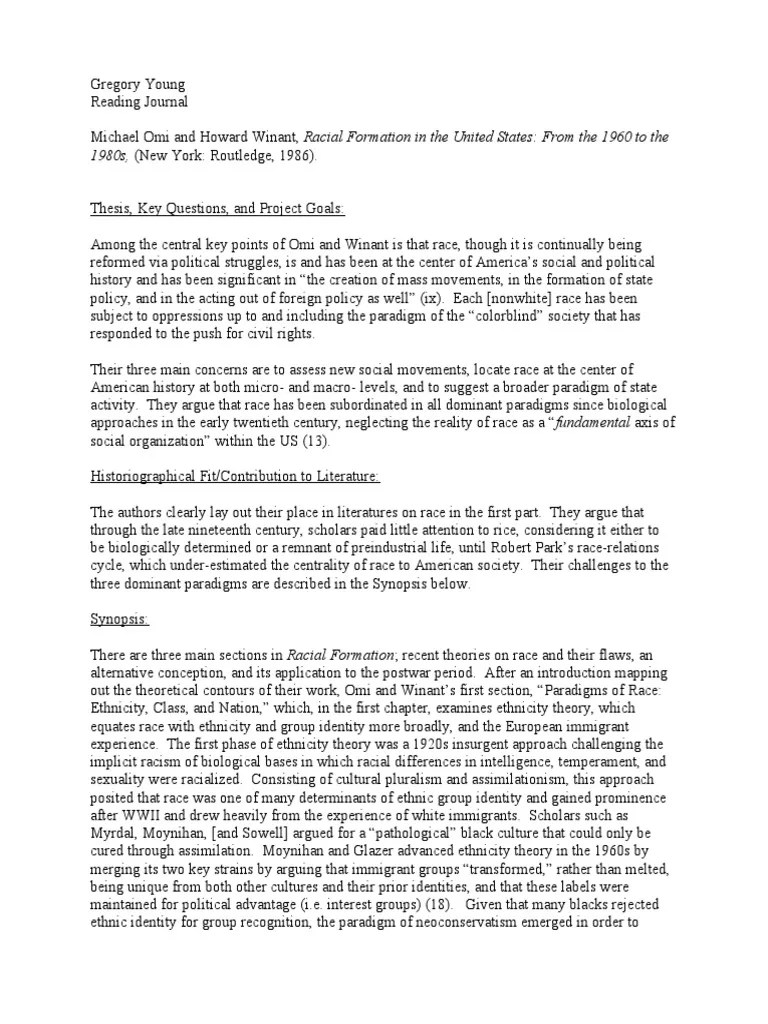 Omi and Winant's book "Racial Formation in the United States My Review