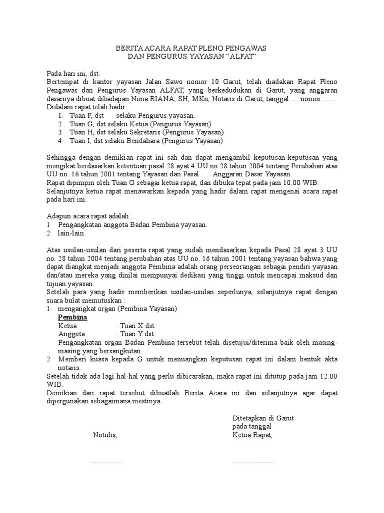 Berita Acara Rapat Pleno Pengawas | PDF