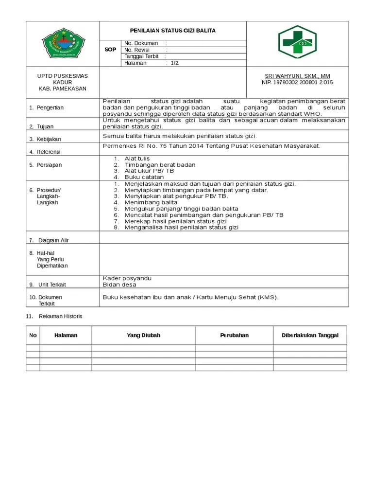 7. Sop Penilaian Status Gizi Balita