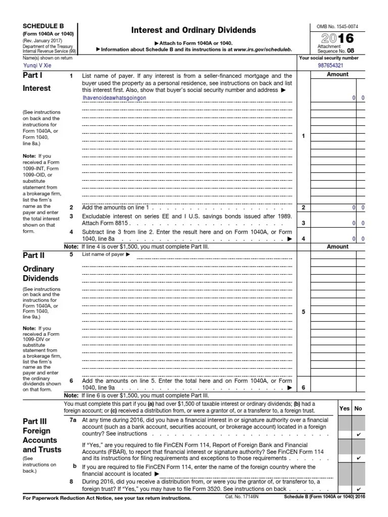 Schedule 1 1040 Form 2024 2016 form 1040a or 1040 schedule b Irs Tax Forms Bonds (Finance)