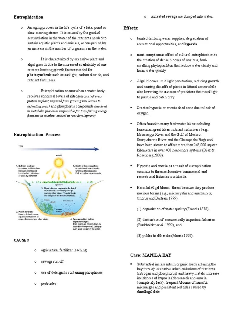Eutrophication Handout Eutrophication Systems Ecology