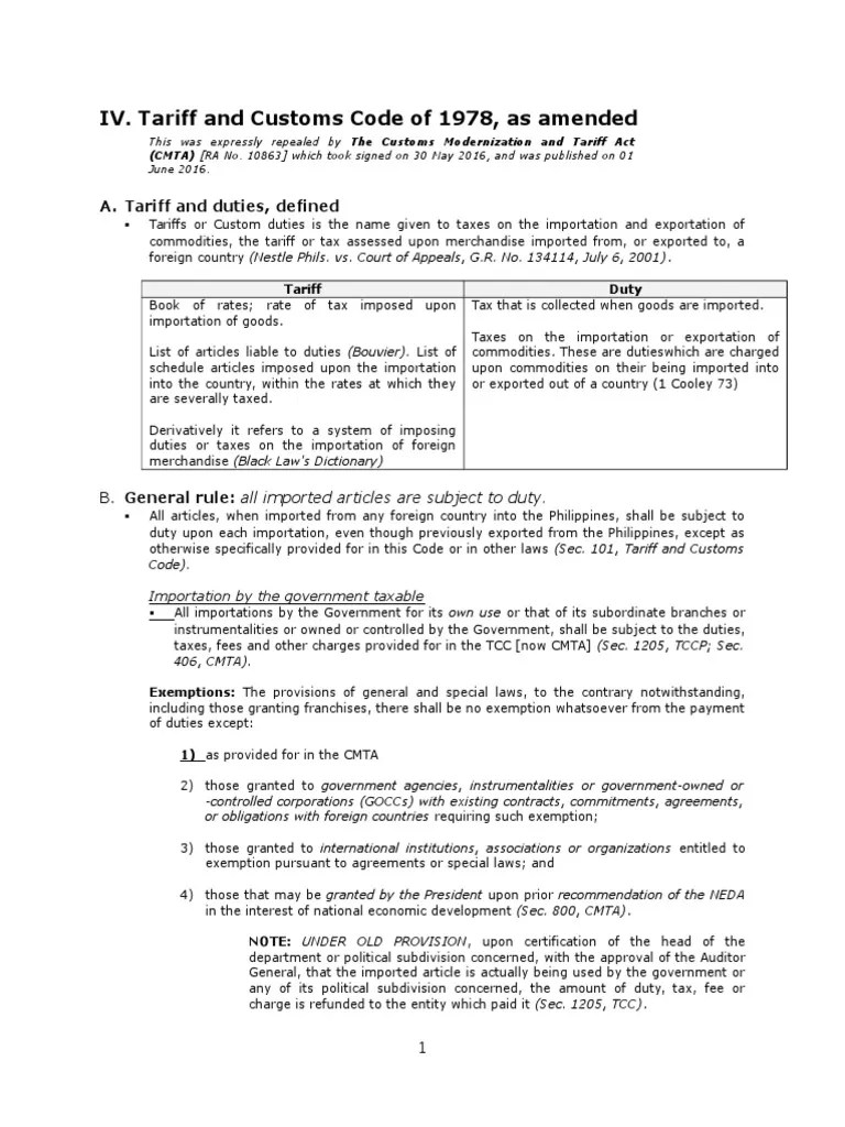 Tariff and Customs Code Tariff Customs